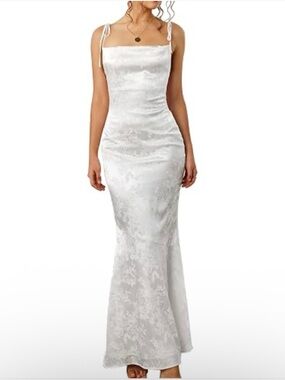 GLNEGE White Floral Corset Lace-Up Back Cowl Neck Maxi Dress Size L